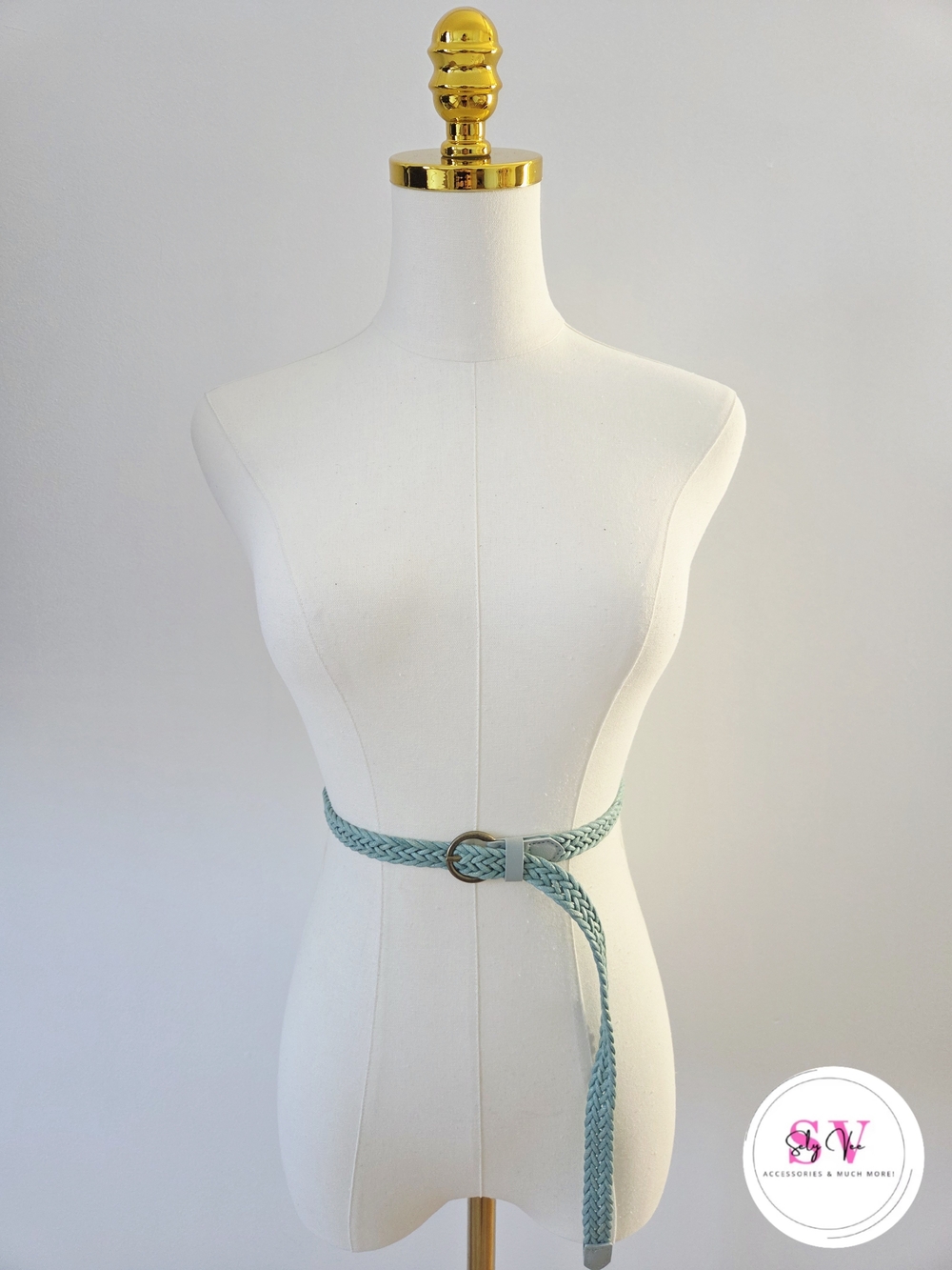 Mint green braided belt with gold buckle